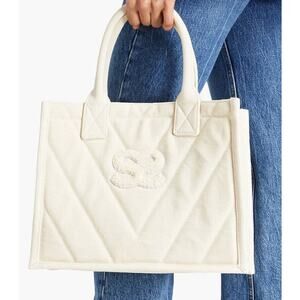 NWT $320 SANDRO Kabash quilted tote bag ecru / white